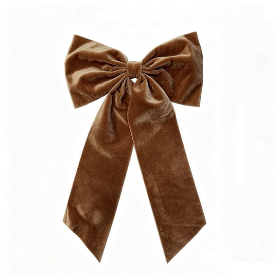 Ratfeit Christmas Velvet Bow Tree Topper, Coffee Luxurious Soft Ribbon Bow With Full Shape & Fastener Attachment for Tree Top, Wreath, Door, Fireplace & Holiday Party Decor