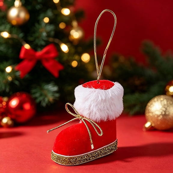 Ratfeit Cute Mini Knit Christmas Boot Ornament With Faux Fur Cuff and Bow, 3-Inch Hanging Decoration for Christmas Tree, Garland and Mantel, Red