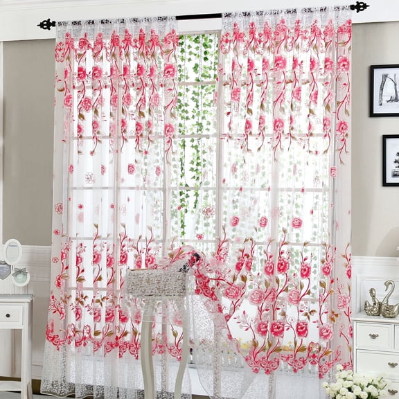 Ratfeit Luxury Rustic Floral Sheer Curtains Peony Tulle Voile Curtain Panels European Rod Pocket Bedroom Curtains for Living Room/Sliding Glass Door (37.4" W x 77.2" L,2 Panels)