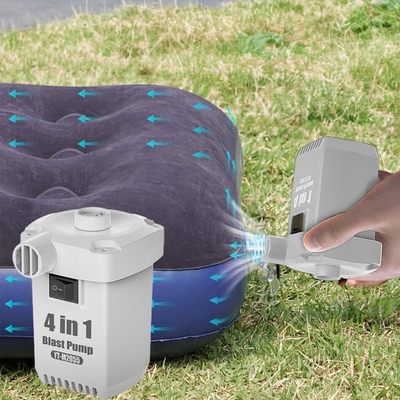 Ratfeit Portable Electric Air Pump, Fast Inflator & Deflator For Air Mattresses, Boats, Pool Floats & Camping Gear, 3 Nozzle Adapter Kit, Compact & Lightweight, 1 Count