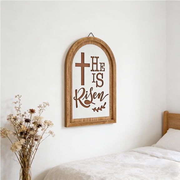Ratfeit He Has Risen Easter Sign, 15“ X 8” Wooden Wall Hanging, Distressed Finish, Spring Home Decor, Suitable For Home Or Church Decorations, Easter Gift