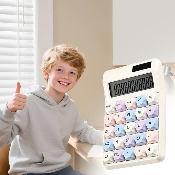 Ratfeit Solar Powered Calculator: 12 Digit Display With Mechanical Flower Keys, Portable Desktop For Office Accounting Home, Plastic Body 6.3X4.13In.