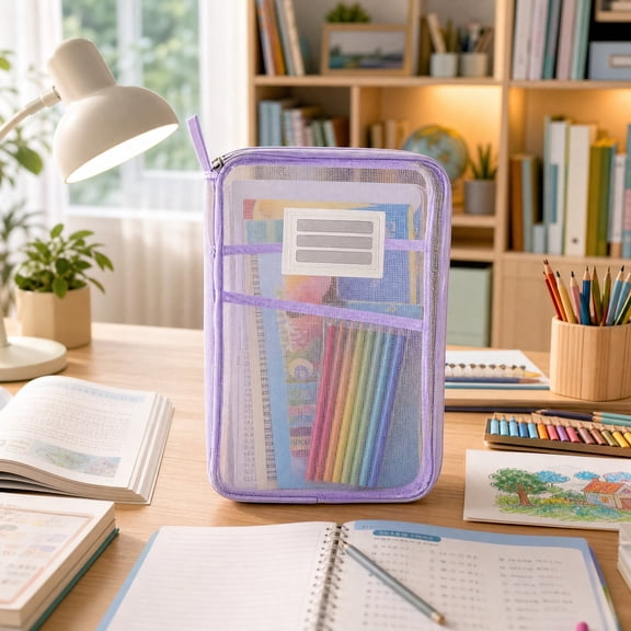 Ratfeit Transparent Mesh Zipper File Bag With Handle, Portable Classification Storage Tote, Visible Nylon Document Case With Multi Compartments For Daily Paper & Small Item Sorting