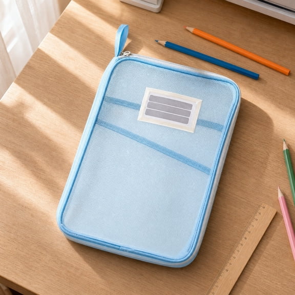 Ratfeit Transparent Mesh Zipper File Bag With Handle, Portable Classification Storage Tote, Visible Nylon Document Case With Multi Compartments For Daily Paper & Small Item Sorting