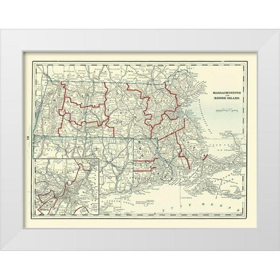 Rathbun 32x25 White Modern Wood Framed Museum Art Print Titled - Massachusetts, Rhode Island - Rathbun 1893