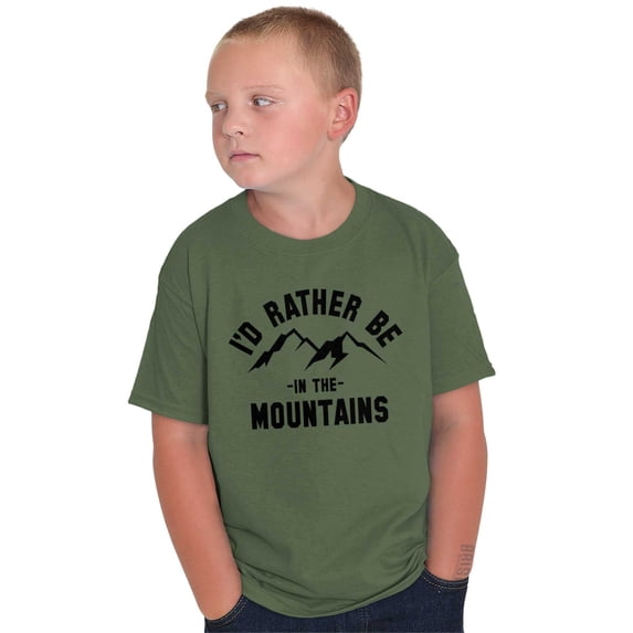 Rather Be In Mountains Hiking Life Crewneck T Shirts Boy Girl Teen Brisco Brands L