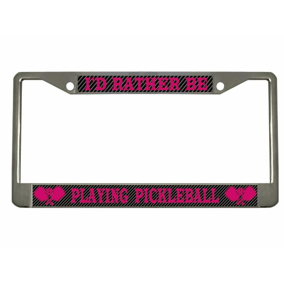 I'd Rather Be Playing Pickleball Style Heavy Duty Metal License Plate Frame Personalise/Car Accessories Car Tag Holder Cover(Carbon) (Chr/Carbon/D.Pink)