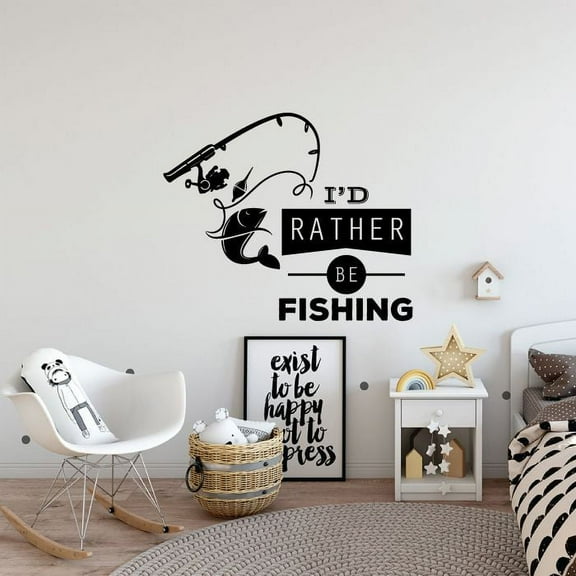 I'd Rather Be Quote Fishing Fish Fisher Fishers Fisherman Quotes Vinyl Design Wall Sticker Wall Art Wall Decal Boy Girl Kid Room Pool Area Bedroom Home Decor Stickers Decoration Size (28x30 inch)