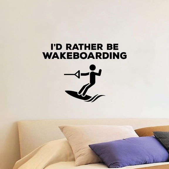 I'd Rather Be Wakeboarding Quote Wake Boarding Wakeboard Water Quotes Vinyl Design Wall Sticker Wall Art Wall Decal Boy Girl Room Pool Area Bedroom Home Decor Stickers Decoration Size (8x10 inch)