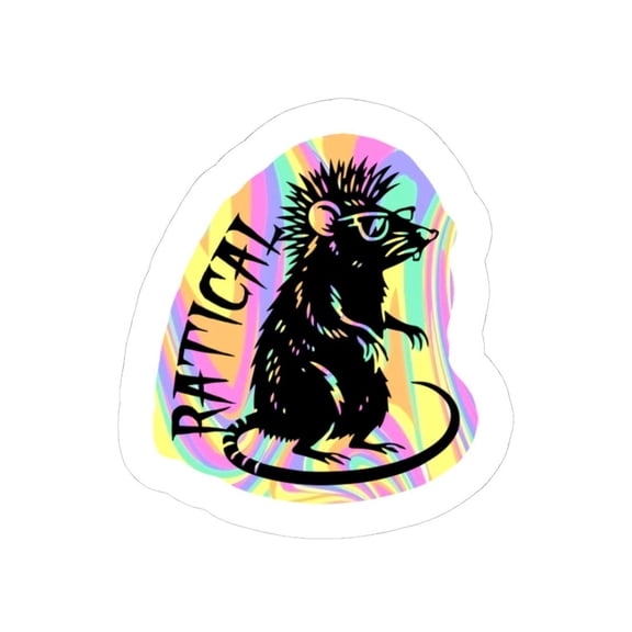 Ratical Funny Rat Sticker  Retro 90s Psychedelic Mouse Pun Design, Cool Animal Sticker for Laptop, Water Bottle, Skater Gift