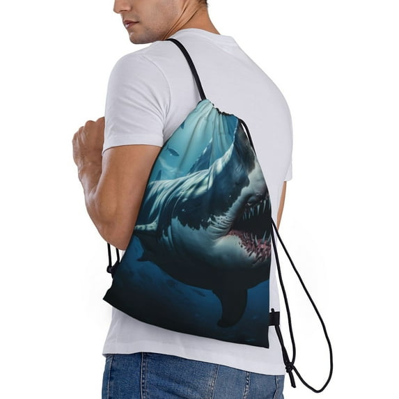 Ratiio 3D Realistic Shark Print Drawstring Backpack Bag Sport Gym Sackpack Heavy Duty String Backpack for Men Women