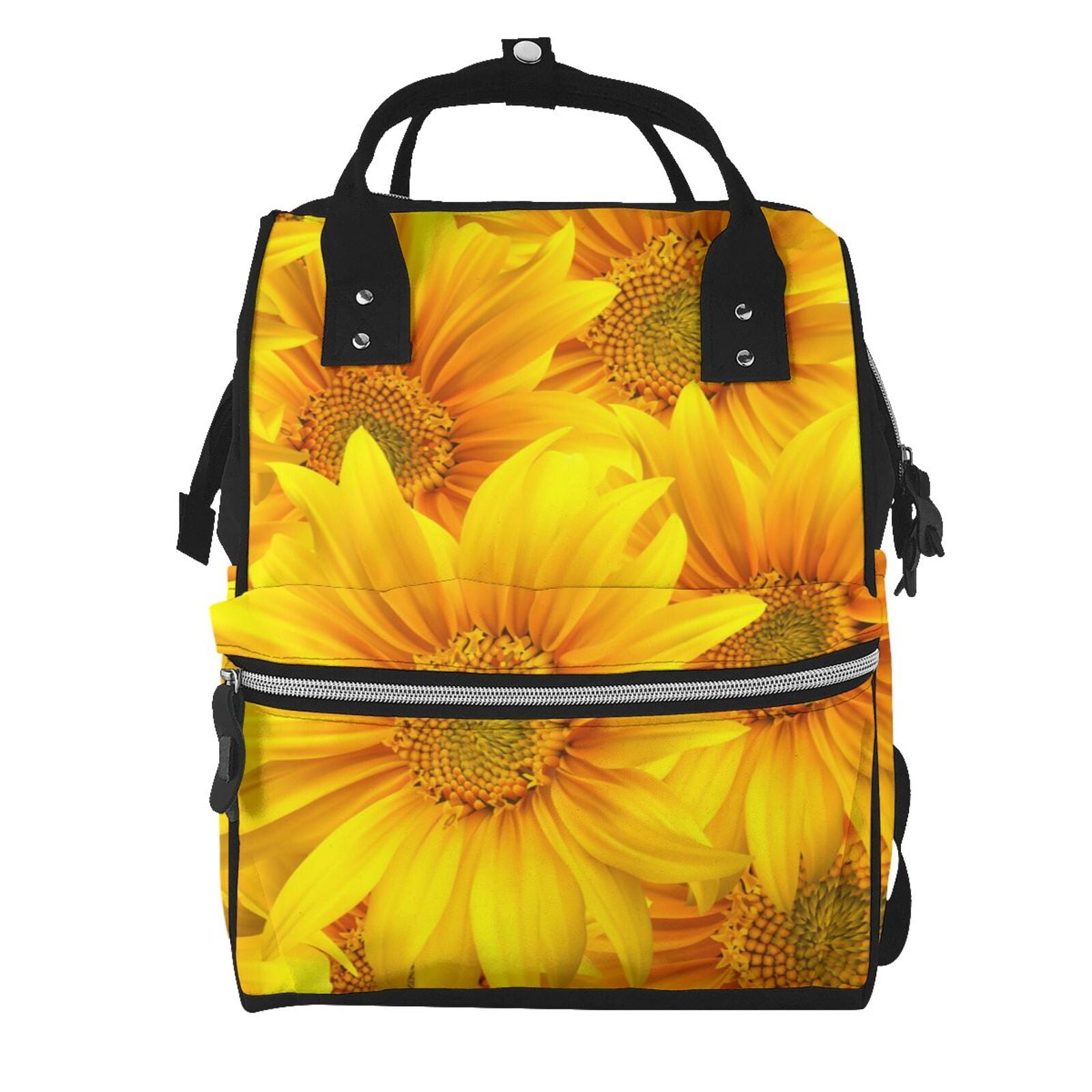 Ratiio 3D Sunflowers Mummy Backpack - Waterproof Twill Canvas, Large Capacity Diaper Bag with Multiple Pockets and Adjustable Straps