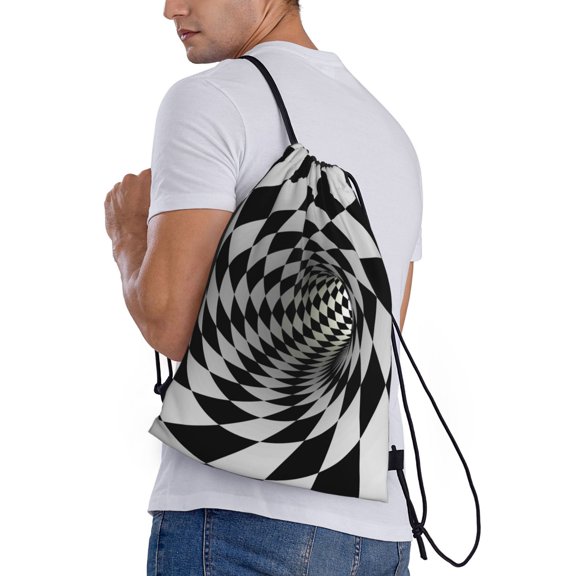 Ratiio 3D Vortex Illusion Print Drawstring Backpack Bag Sport Gym Sackpack Heavy Duty String Backpack for Men Women