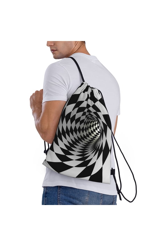 3D Vortex Illusion Print Drawstring Backpack Bag Sport Gym Sackpack Heavy Duty String Backpack for Men Women