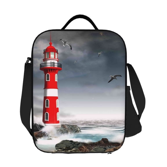 Ratiio 3d Lighthouse in the Surf Print Lunch Box - Reusable Lunch Bag Men Adult Women- Insulated LunchBox