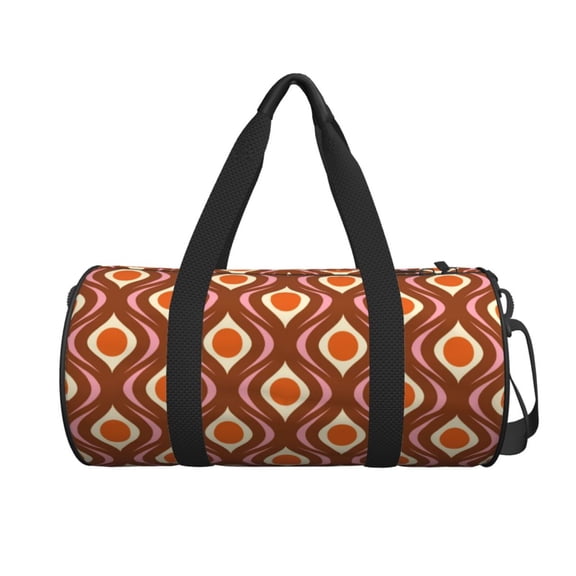 Ratiio 70's Retro Pattern Foldable Sports Gym Bag with Wet Dry Pocket, Ultralight Travel Bag, Large Capacity Duffel Bag, Splash Proof Carry on Bag, Overnight Bag, Weekender Bag for Travel