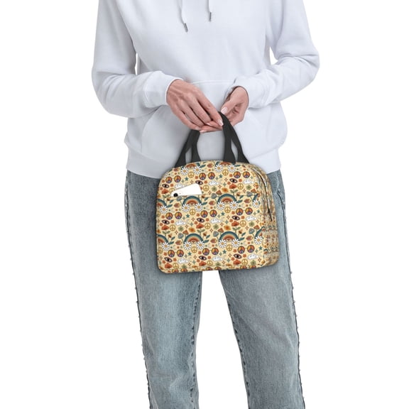 Ratiio 70s Hippie Style Print Lunch Bag Lunch Box Insulated Lunch Bag Adult Lunch Box for Men and Women