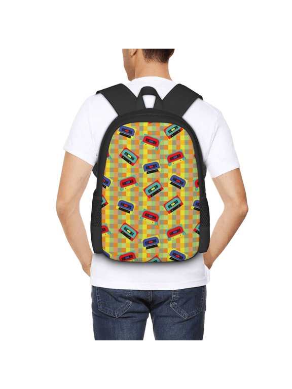 90s Audio Tape Backpack for Men and Women - Durable 600D Oxford Cloth -Large Capacity, Water-Resistant School, Travel, and Hiking Bag