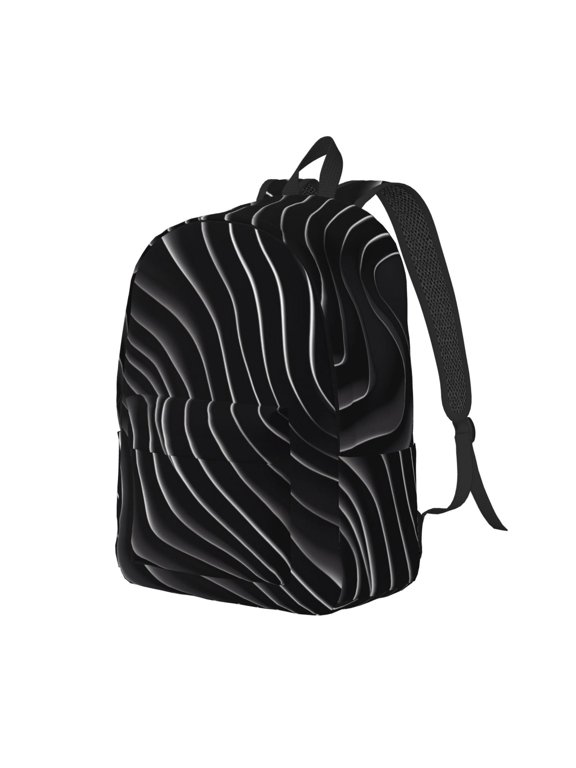 Abstract Black And White Waves Print Canvas Backpack for Women & Men Retro Aesthetic Rucksack Basic Backpack for High School/College Students Travel Laptop Bag