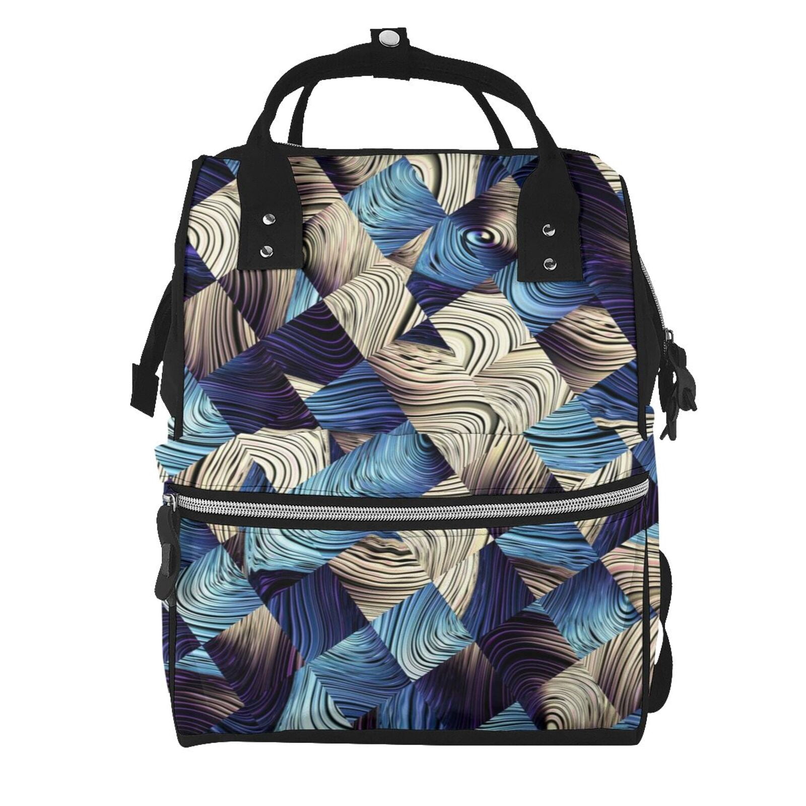 Ratiio Abstract Blue Squares Mummy Backpack - Waterproof Twill Canvas, Large Capacity Diaper Bag with Multiple Pockets and Adjustable Straps