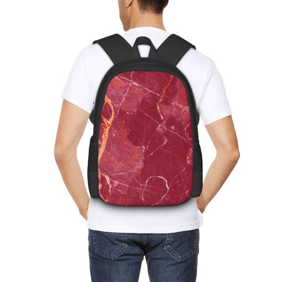 Ratiio Abstract Red Marble Backpack for Men and Women - Durable 600D Oxford Cloth -Large Capacity, Water-Resistant School, Travel, and Hiking Bag