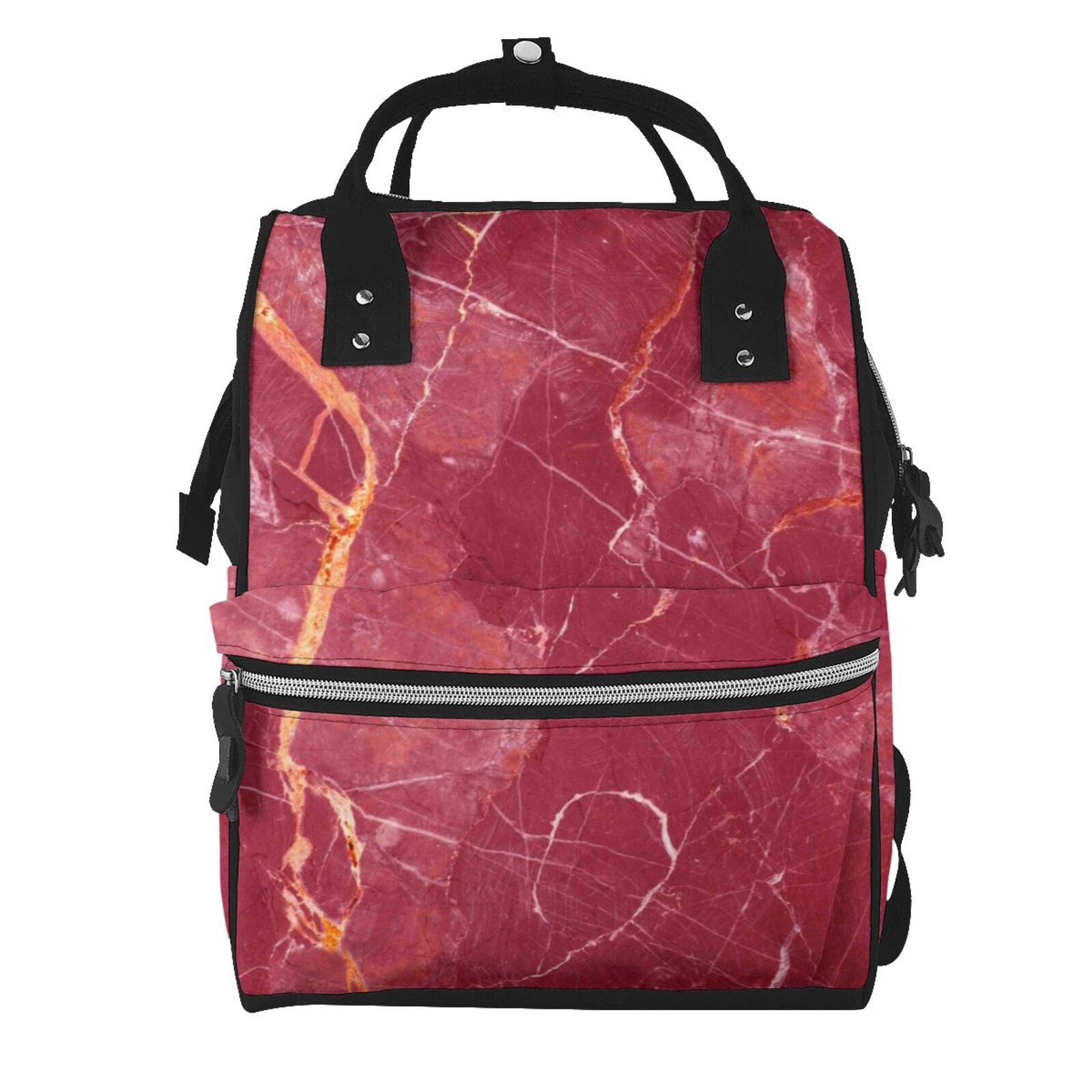 Ratiio Abstract Red Marble Mummy Backpack - Waterproof Twill Canvas, Large Capacity Diaper Bag with Multiple Pockets and Adjustable Straps