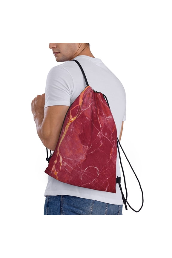 Abstract Red Marble Print Drawstring Backpack Bag Sport Gym Sackpack Heavy Duty String Backpack for Men Women
