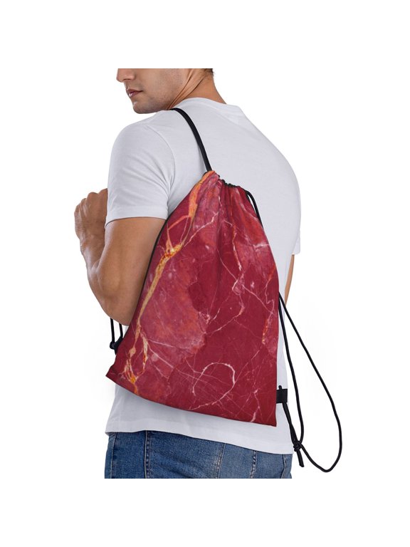Abstract Red Marble Print Drawstring Backpack Bag Sport Gym Sackpack Heavy Duty String Backpack for Men Women