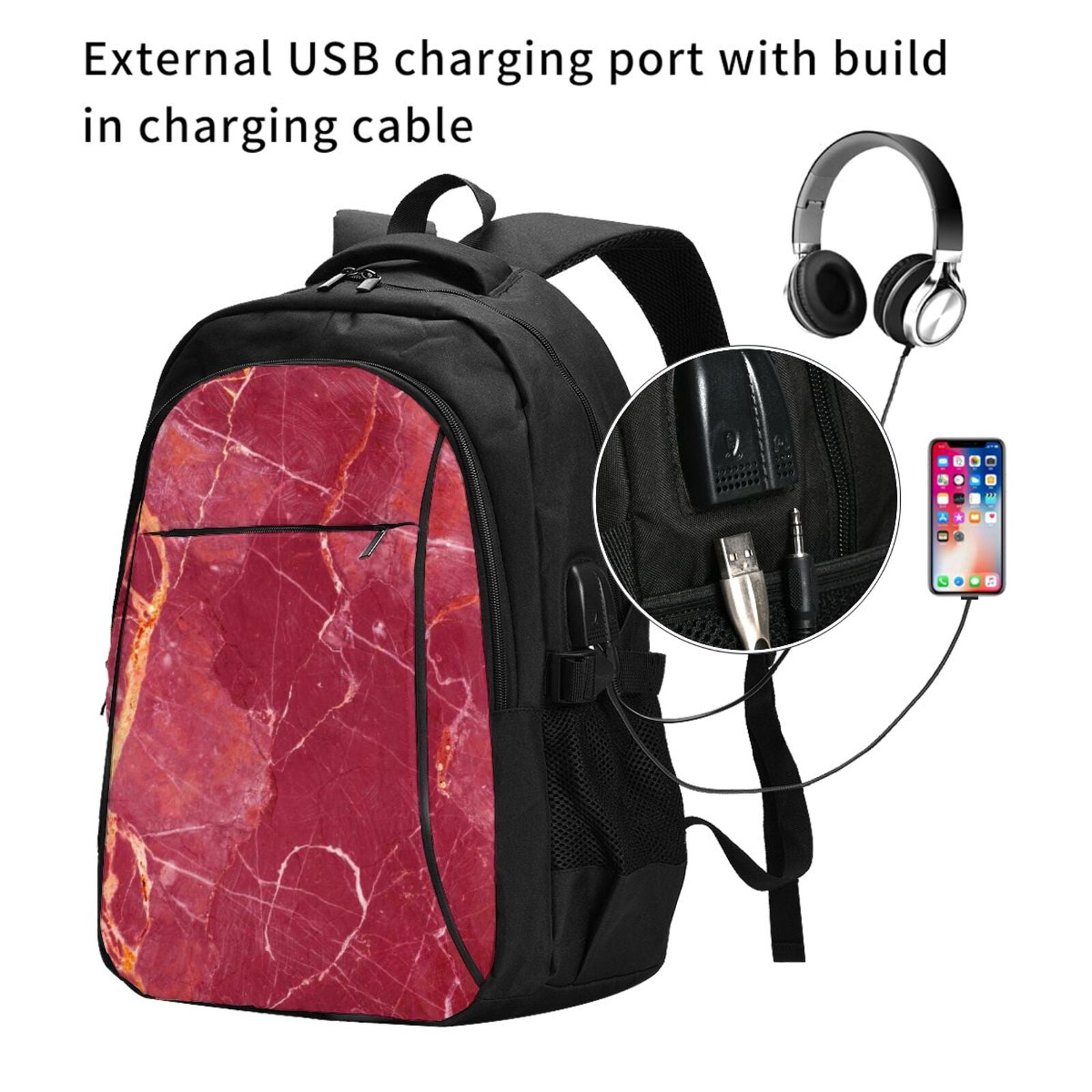Backpack Computer Red Ratiio Abstract Red Marble Print Travel Laptop Backpack,Slim Sturdy ...