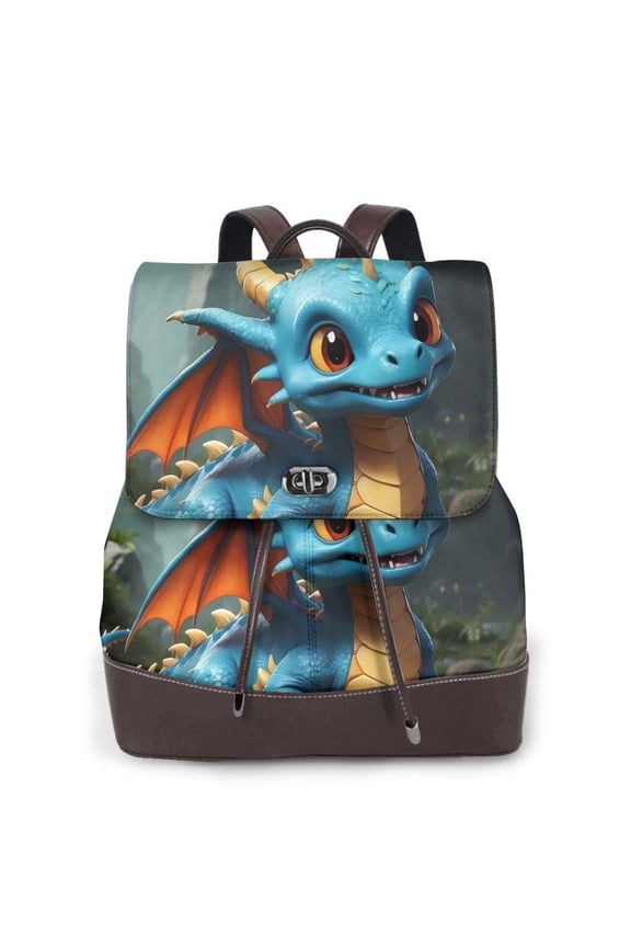 Adorable Blue Baby Dragon Pattern Womens Backpack Purse Leather Backpack Purse for Women Travel Fashion Backpack Designer Ladies Shoulder Bags