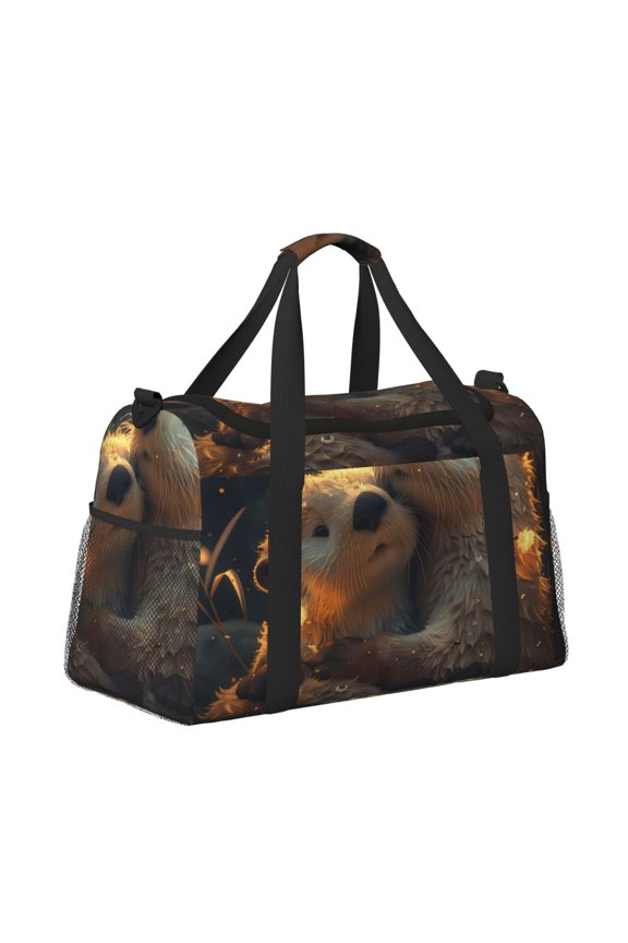 Adorable Otter Pair Hug Pattern Hand Travel Bag, Weekender Carry On for Women Men, Sports Gym Bag, Workout Duffel Bag, Overnight Shoulder Bag fit 15.6 Inch Laptop