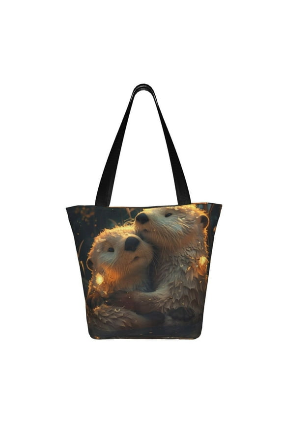 Adorable Otter Pair Hug Print Shoulder Bag for Women, Polyester Crossbody Purse Lightweight Handbag for Daily Travel and Casual Use