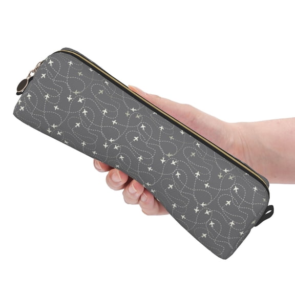 Ratiio Airplane Routes Around The World Pattern Leather Pencil Case, Pencil Pouch with Durable Zipper, Compact and Stylish Organizer for Stationery, Art Supplies, Travel Essentials