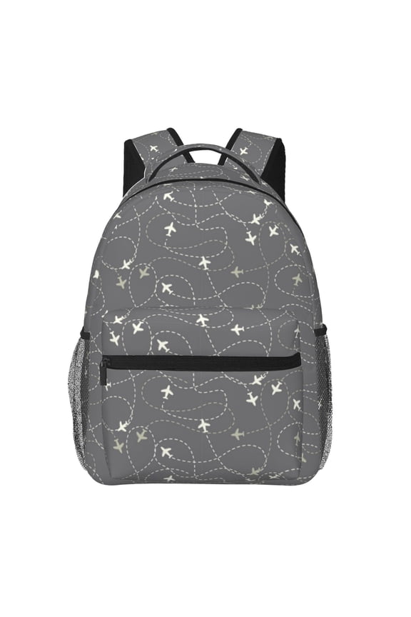 Airplane Routes Around The World Print Eco-Friendly Casual Backpack, Water-Resistant Polyester Canvas Daypack with Smooth Zippers, Comfortable & Durable Travel Bag with Laptop Compartment