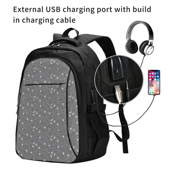 Ratiio Airplane Routes Around The World Print Travel Laptop Backpack,Slim Sturdy Laptops Backpack with USB Charging Port, Water Resistant College School Computer Bag