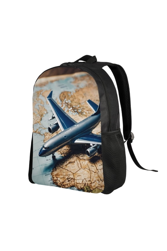 Airplane World Map Adventure Print Backpack with Padded 15-inch Laptop Sleeve- Spacious and Durable Daypack for Work and Travel