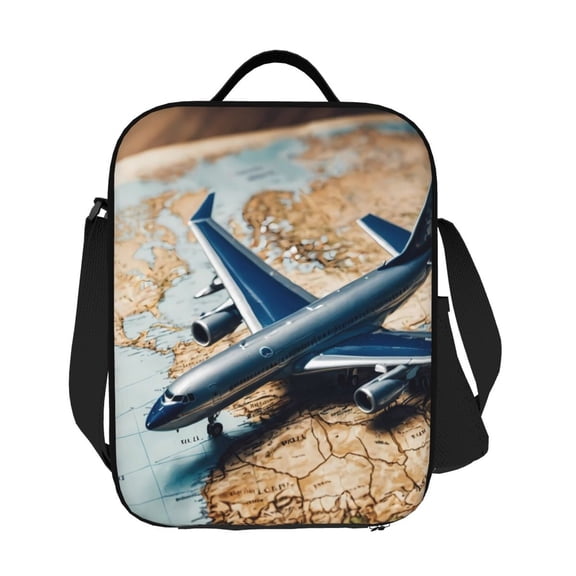 Ratiio Airplane World Map Adventure Print Lunch Box - Reusable Lunch Bag Men Adult Women- Insulated LunchBox