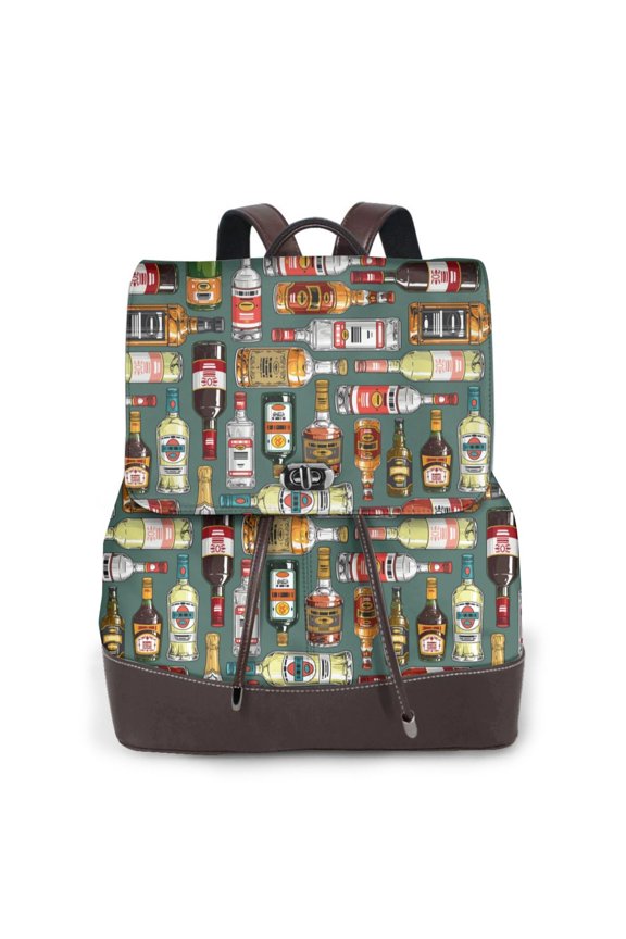 Alcohol Bottles Pattern Womens Backpack Purse Leather Backpack Purse for Women Travel Fashion Backpack Designer Ladies Shoulder Bags