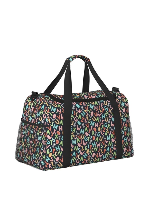 Alphabet Pattern Hand Travel Bag, Weekender Carry On for Women Men, Sports Gym Bag, Workout Duffel Bag, Overnight Shoulder Bag fit 15.6 Inch Laptop