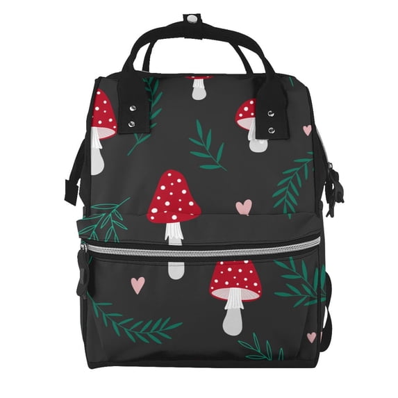 Ratiio Amanita Mushroom Mummy Backpack - Waterproof Twill Canvas, Large Capacity Diaper Bag with Multiple Pockets and Adjustable Straps