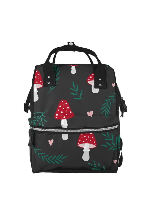 Amanita Mushroom Mummy Backpack - Waterproof Twill Canvas, Large Capacity Diaper Bag with Multiple Pockets and Adjustable Straps