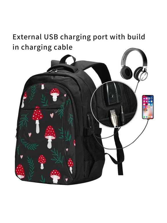 Amanita Mushroom Print Travel Laptop Backpack,Slim Sturdy Laptops Backpack with USB Charging Port, Water Resistant College School Computer Bag
