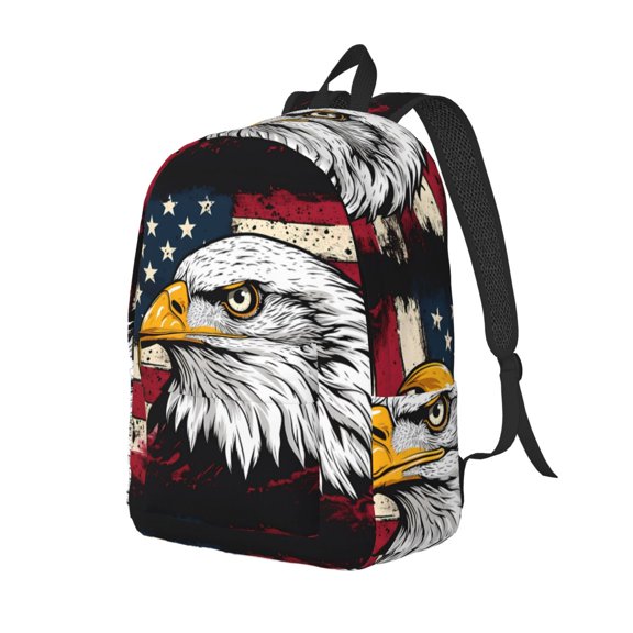 Ratiio American Bald Eagle Print Canvas Backpack for Women & Men Retro Aesthetic Rucksack Basic Backpack for High School/College Students Travel Laptop Bag