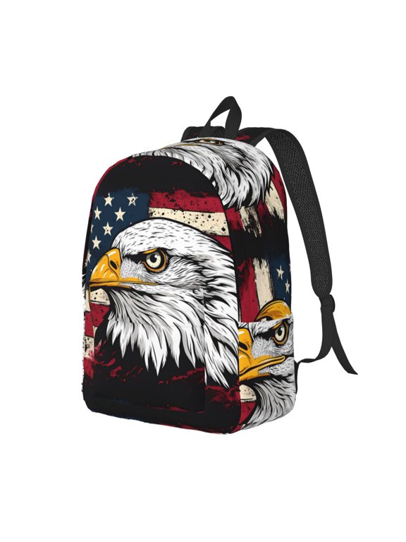 American Bald Eagle Print Canvas Backpack for Women & Men Retro Aesthetic Rucksack Basic Backpack for High School/College Students Travel Laptop Bag