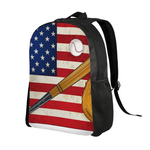 Ratiio American Flag And Baseball Print Backpack with Padded 15-inch Laptop Sleeve- Spacious and Durable Daypack for Work and Travel