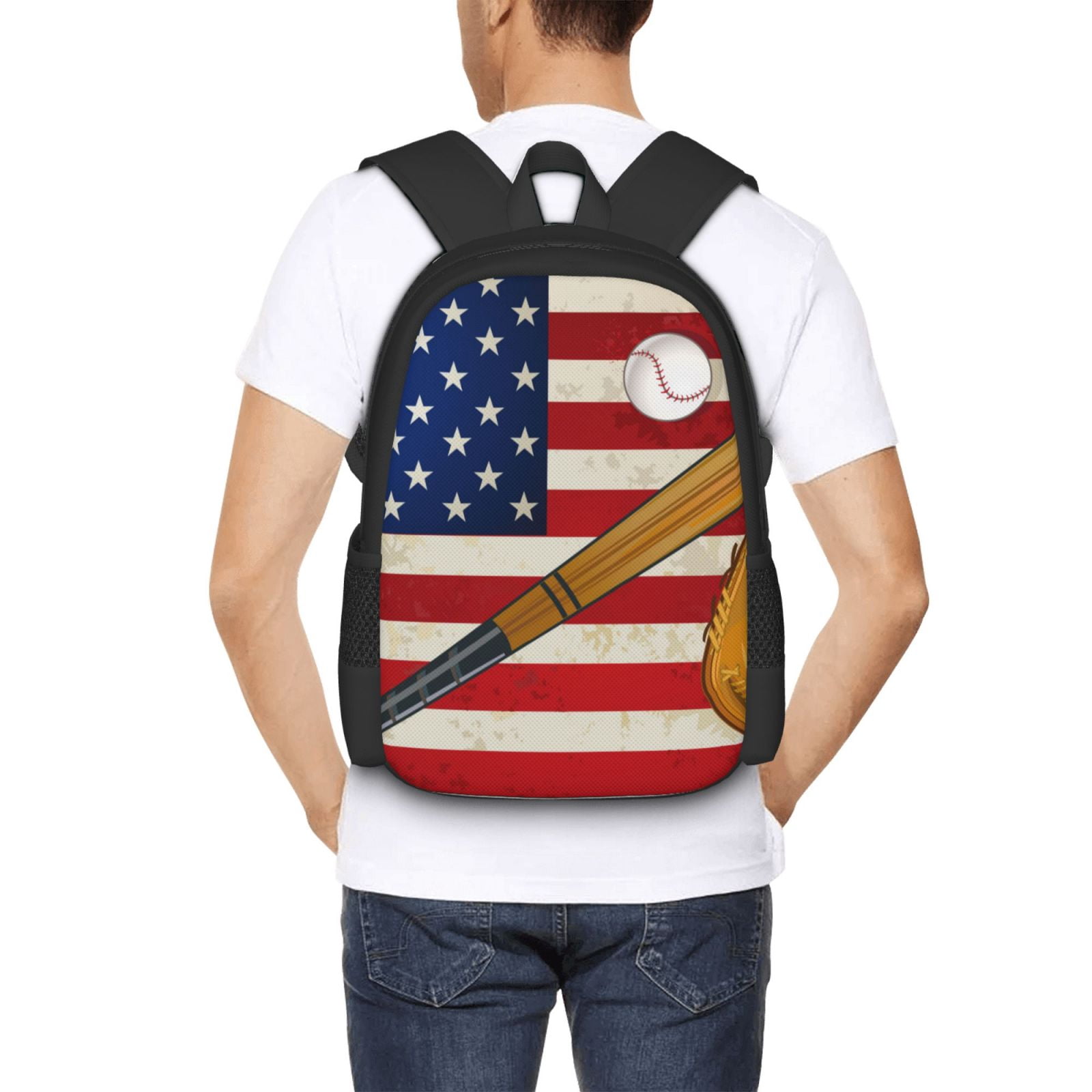Ratiio American Flag And Baseball Backpack for Men and Women - Durable 600D Oxford Cloth -Large Capacity, Water-Resistant School, Travel, and Hiking Bag