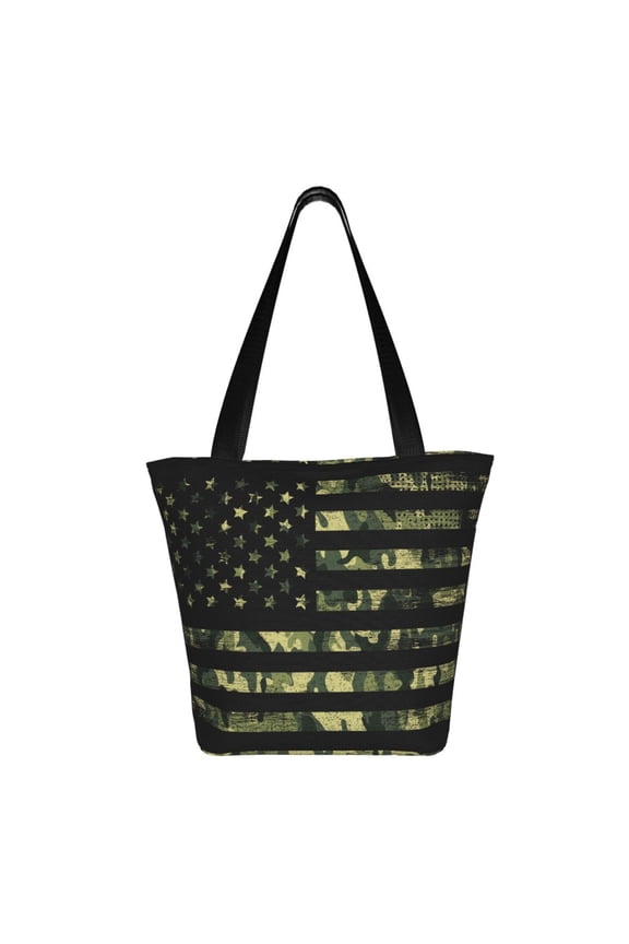 American Flag Camo Print Shoulder Bag for Women, Polyester Crossbody Purse Lightweight Handbag for Daily Travel and Casual Use