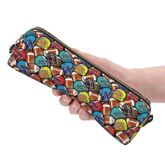 Ratiio American Football Pattern Leather Pencil Case, Pencil Pouch with Durable Zipper, Compact and Stylish Organizer for Stationery, Art Supplies, Travel Essentials