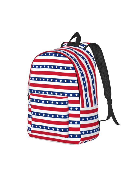 American Patriotic Stars And Stripes Print Canvas Backpack for Women & Men Retro Aesthetic Rucksack Basic Backpack for High School/College Students Travel Laptop Bag