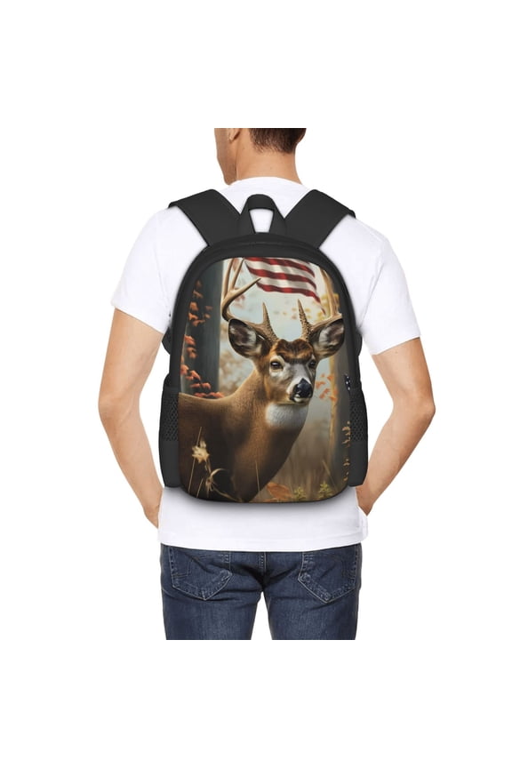 American Wildlife Deer Forest Backpack for Men and Women - Durable 600D Oxford Cloth -Large Capacity, Water-Resistant School, Travel, and Hiking Bag